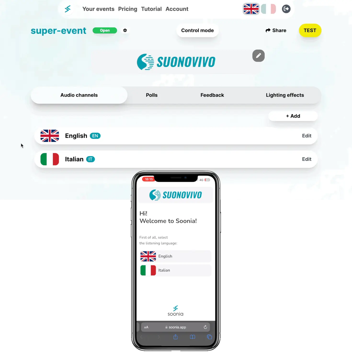 Soonia Event Settings