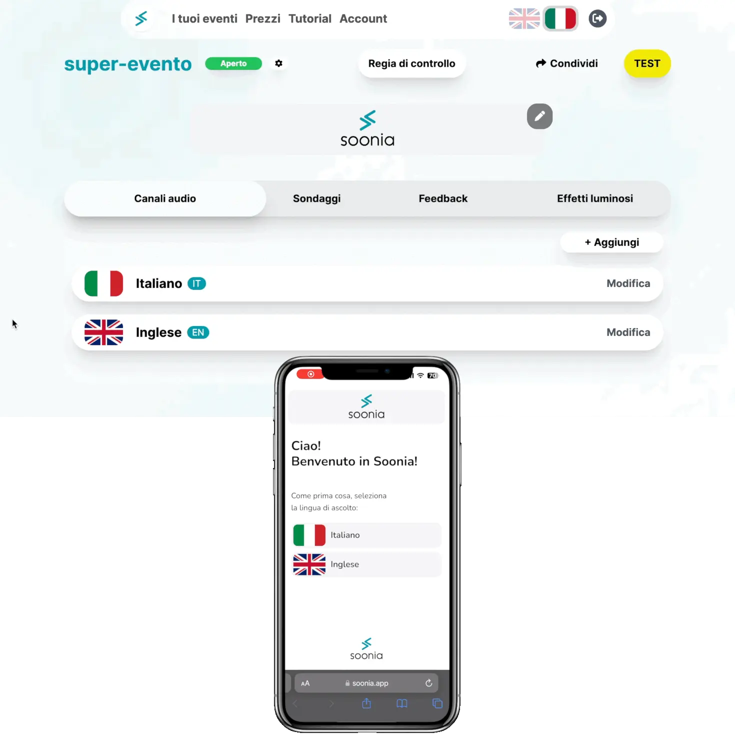 Soonia modifica immagine Soonia apertura evento